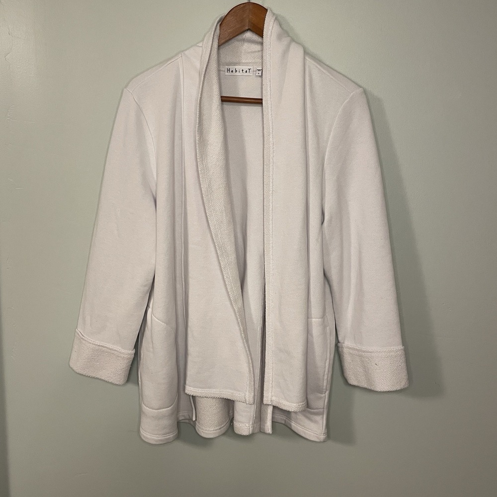 Habitat Open Cardigan Top Women L‎ Beachy Coastal Resortwear Pockets Lagenlook